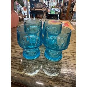 Vtg 4 Glass Georgian  Viking Excelsior Azure Blue Juice Flat Tumbler